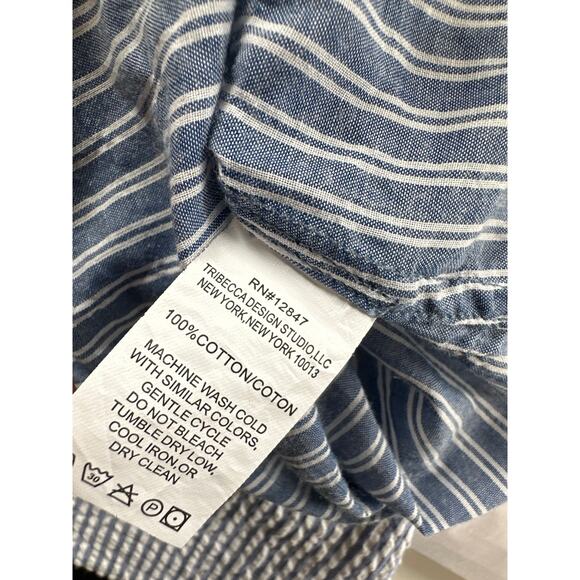 Nili Lotan NL Blue and White Pinstripe Pocket Buttoned Shirt Blouse Size Small - Picture 7 of 7